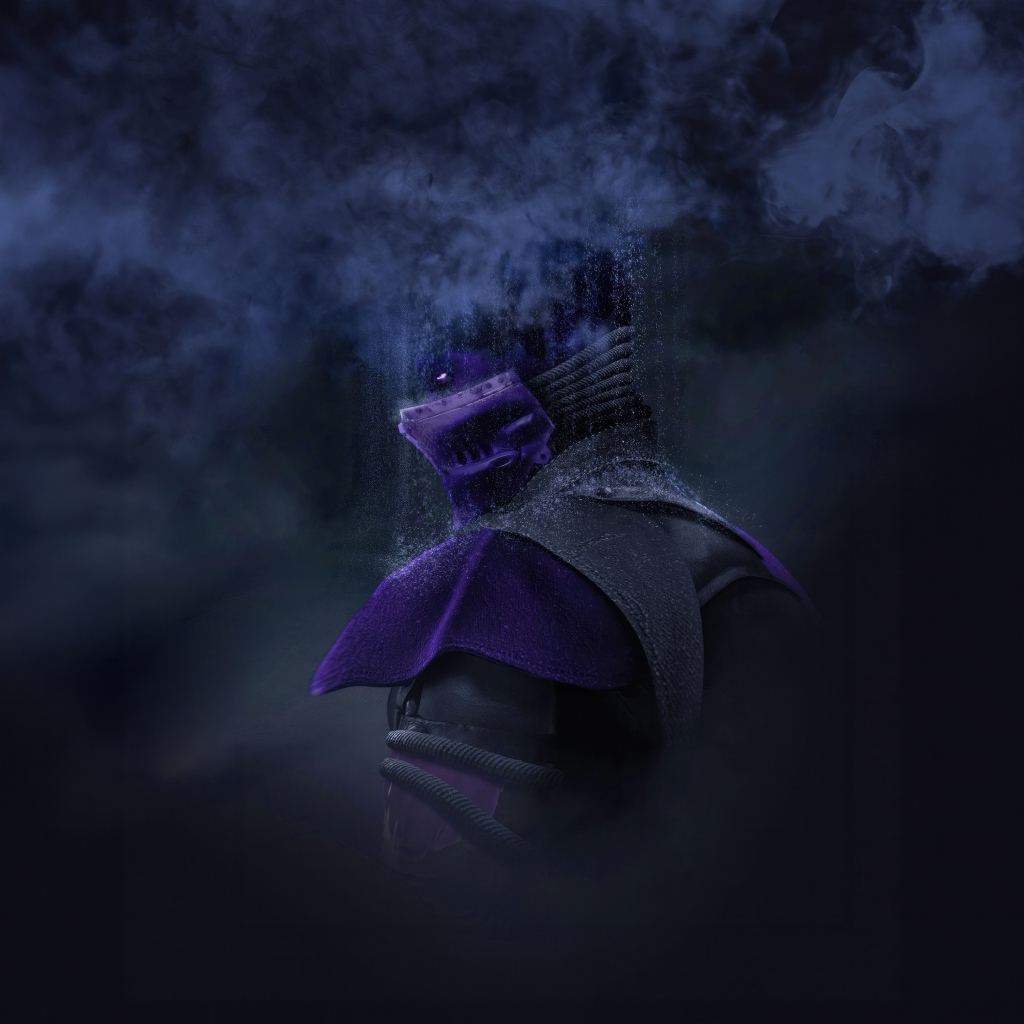 Персонаж Саб Зиро в дыму на черном фоне