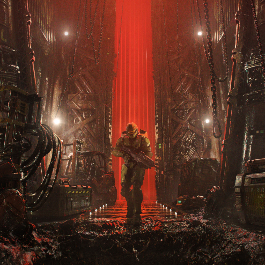 Персонаж компьютерной игры Master Chief в городе