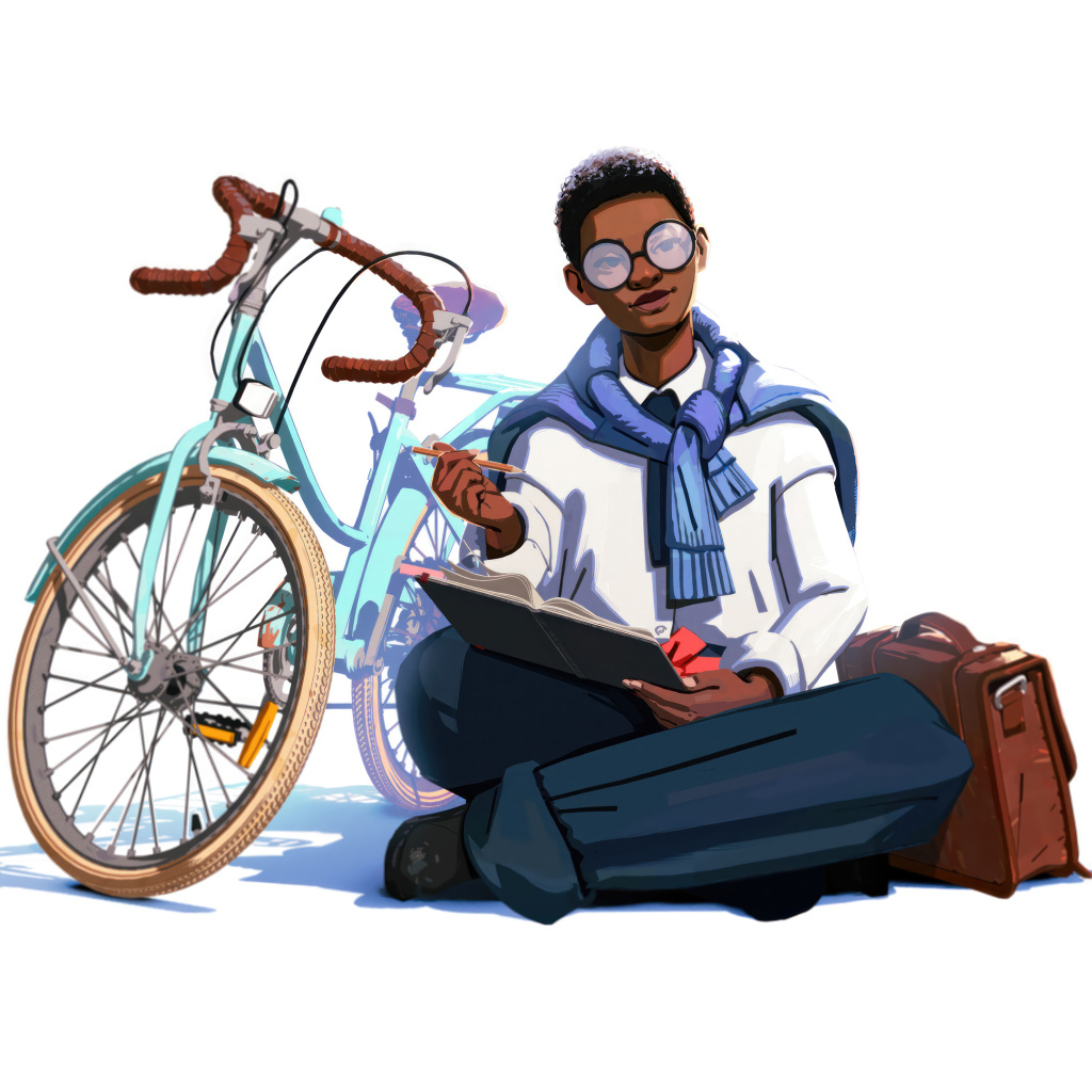 Персонаж компьютерной игры Season: A Letter to the Future   с велосипедом