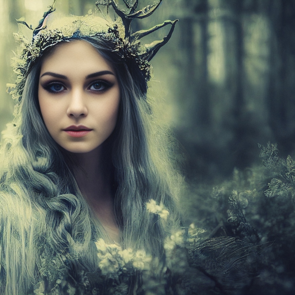 Девушка лесная фея с белыми волосами