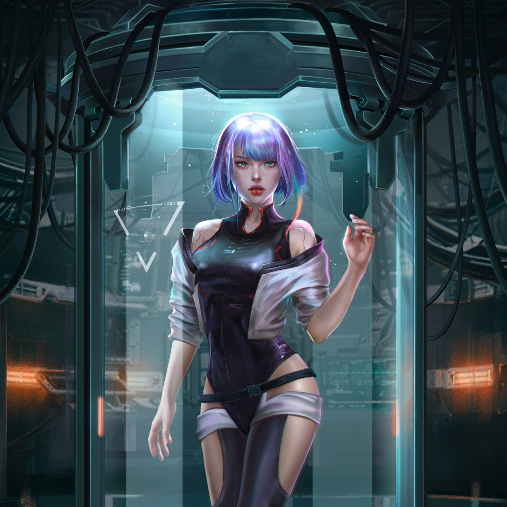 Девушка 3д с фиолетовыми волосами