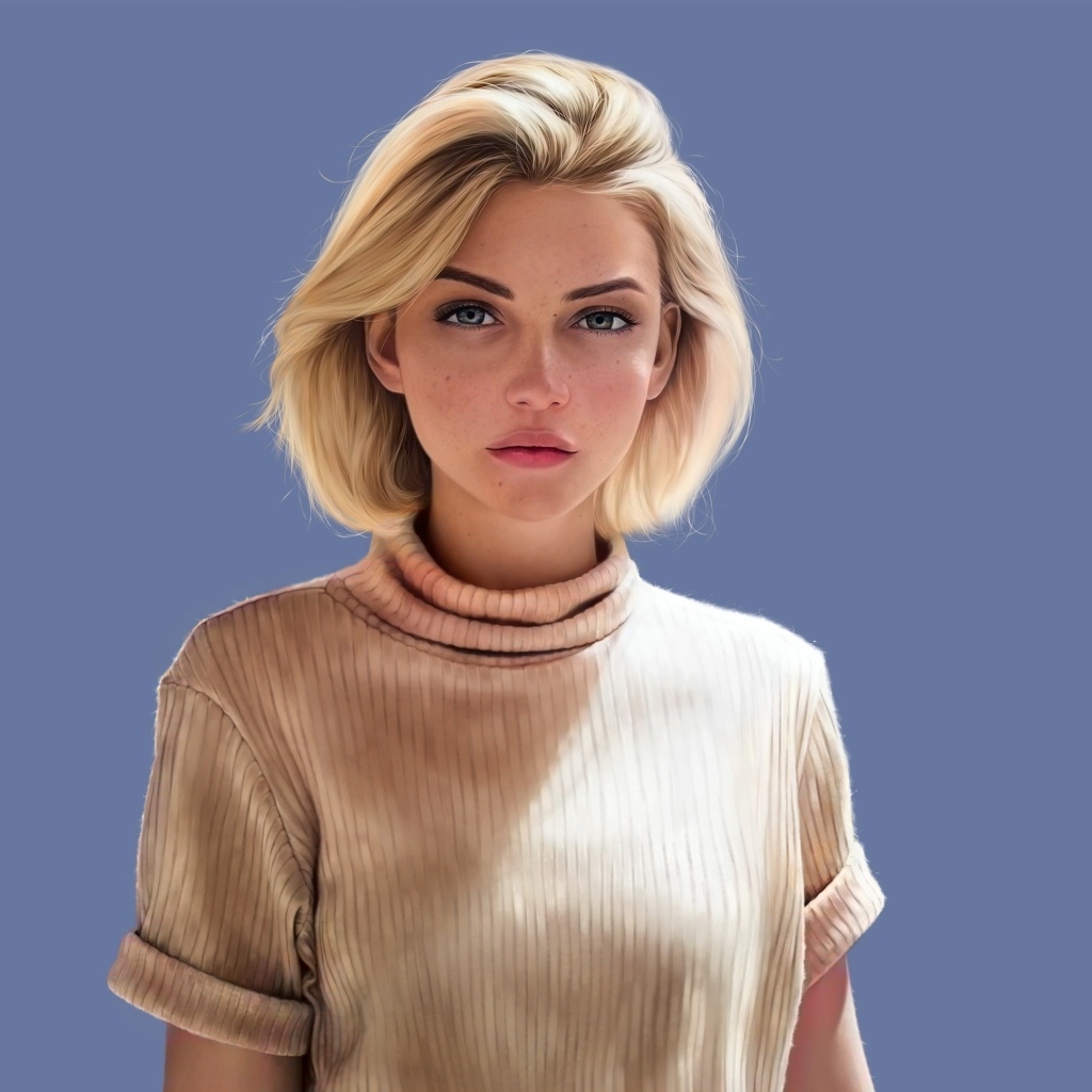 Девушка 3д с белыми волосами на синем фоне