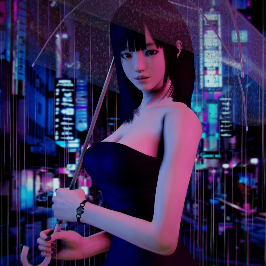 Девушка азиатка с зонтом