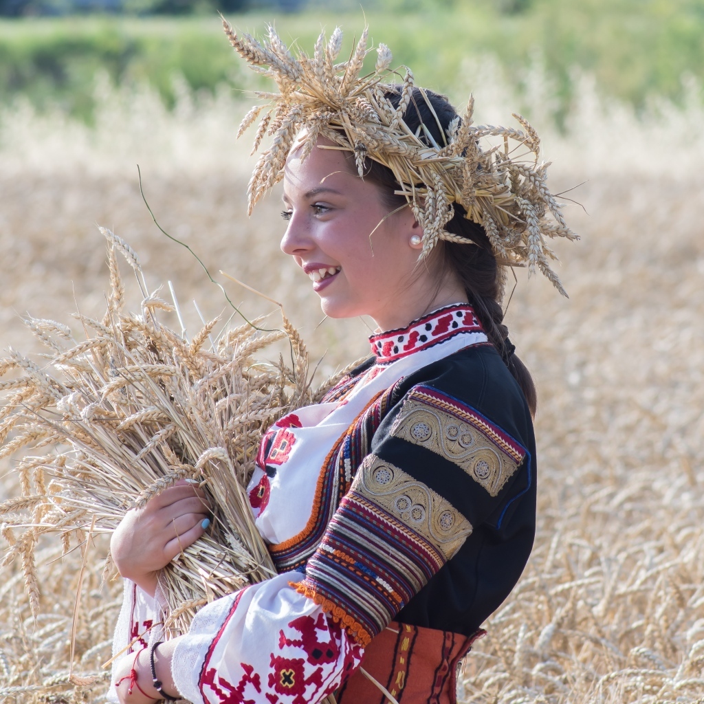 Красивая девушка на поле с пшеницей