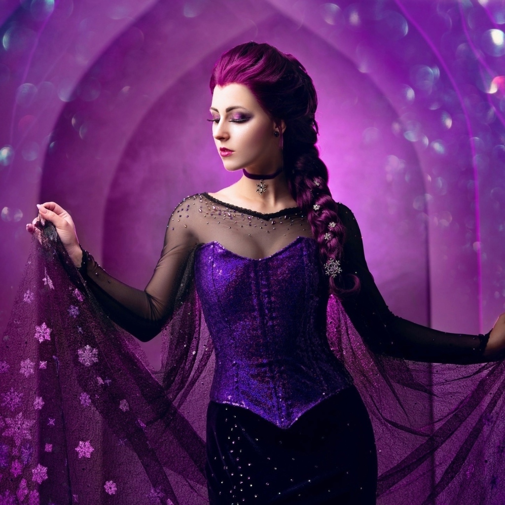 Красивая девушка модель в сиреневом платье