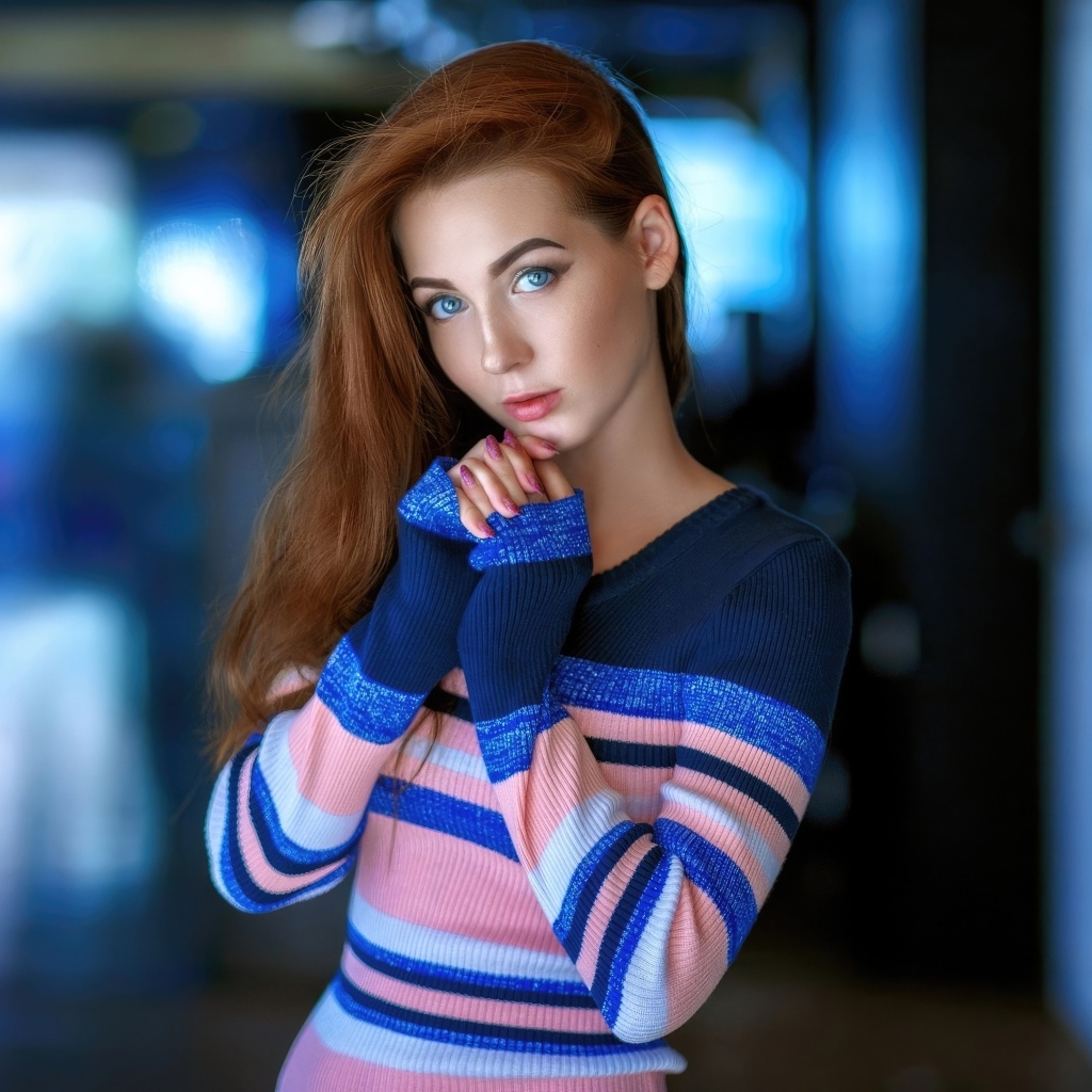 Красивая девушка с голубыми глазами в свитере