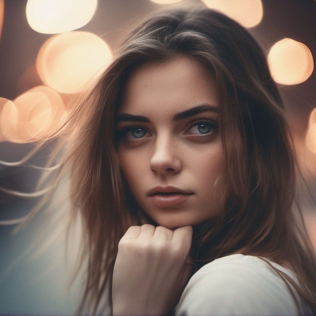 Красивая молодая голубоглазая девушка в свете фонарей
