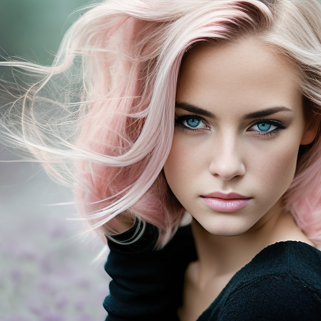 Голубоглазая девушка с розовыми волосами