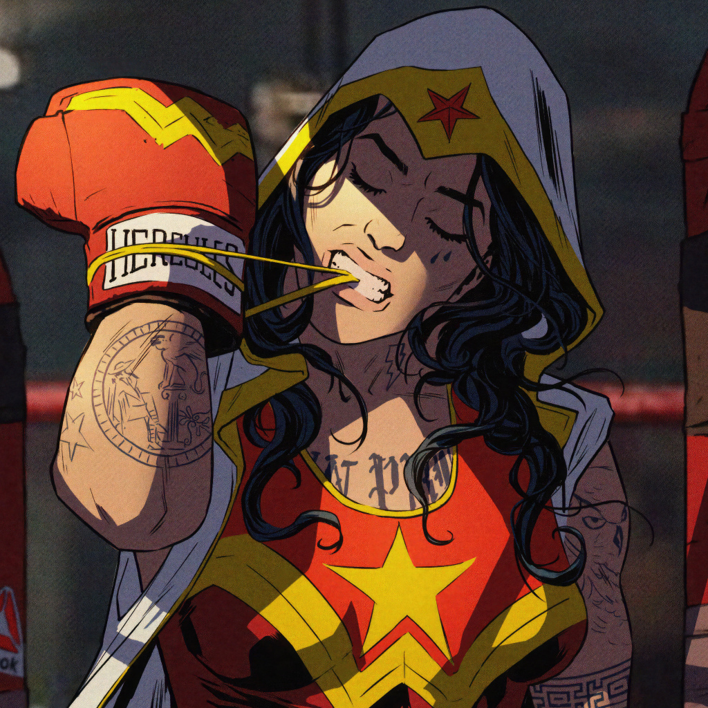 Девушка супергерой в боксерских перчатках