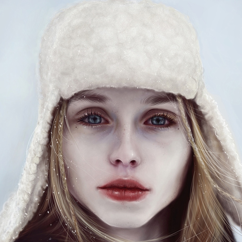 Грустная голубоглазая девушка в шапке