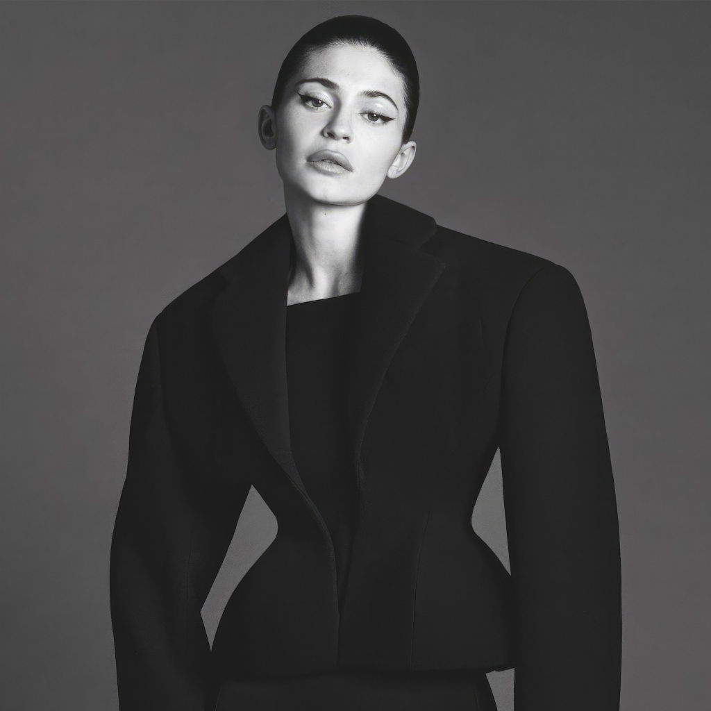 Американская модель Кайли Дженнер в черном пальто