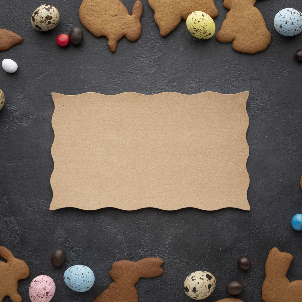 Шаблон поздравительной открытки на Пасху со сладостями