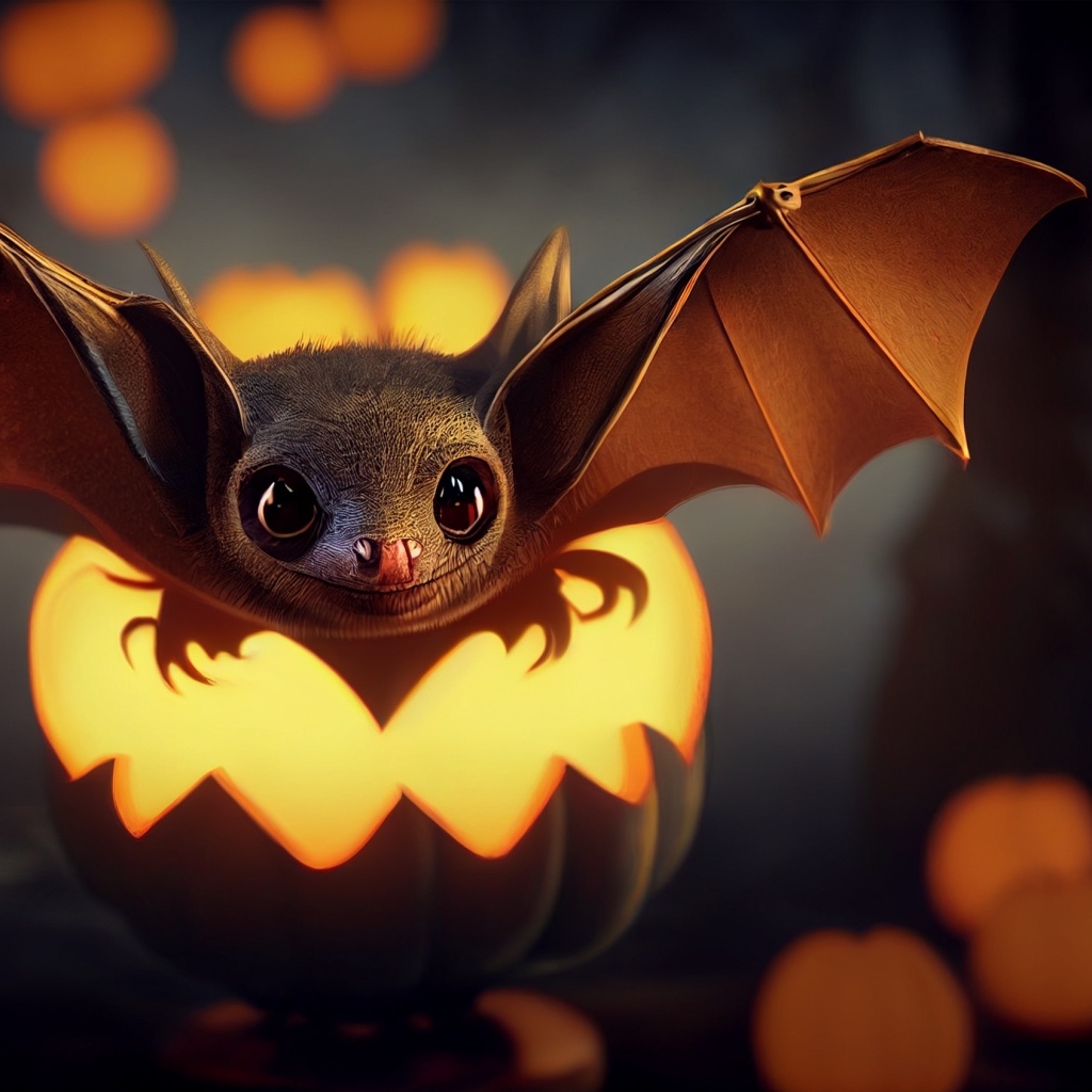 Маленькая летучая мышь с тыквой