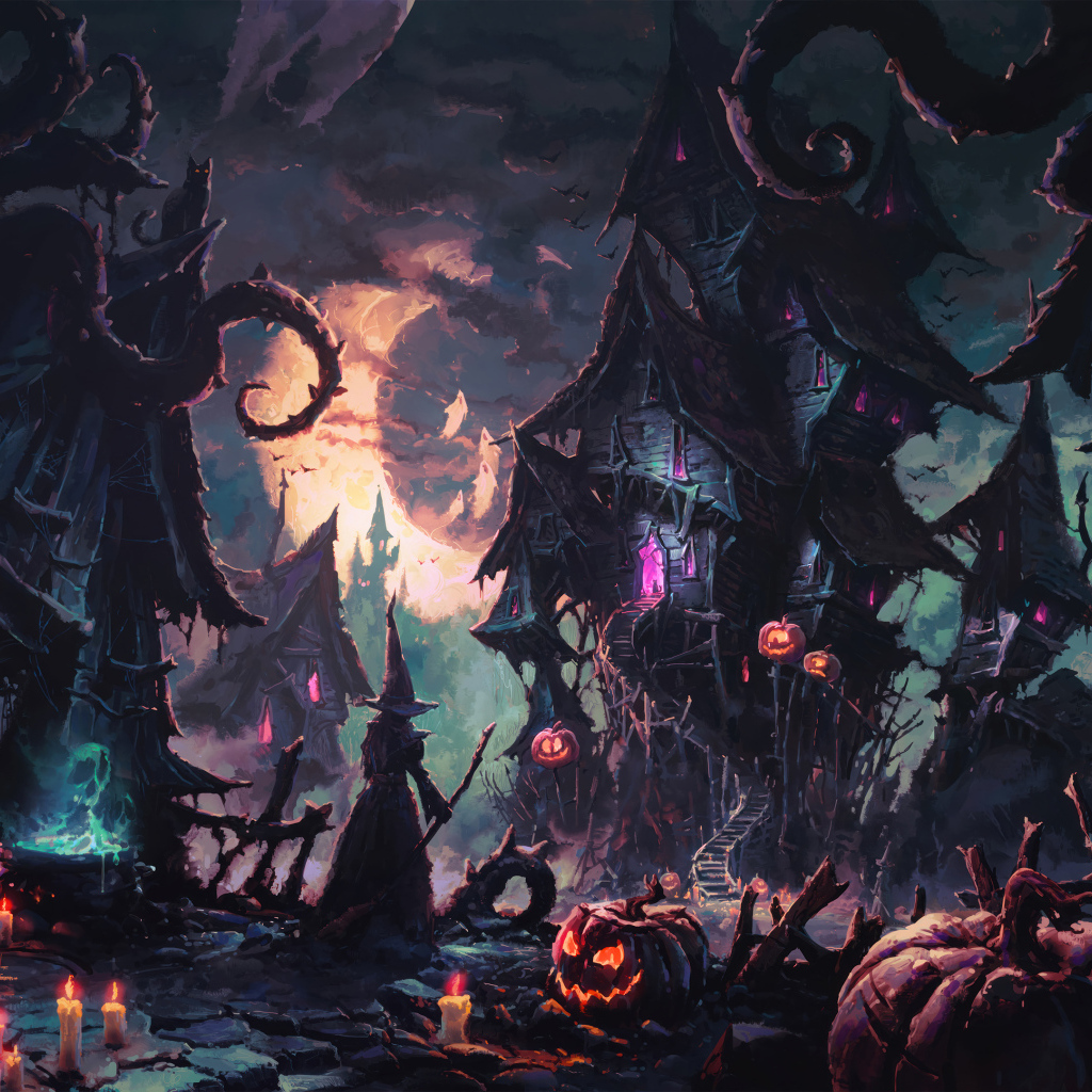 Зловещие черные дома с тыквами