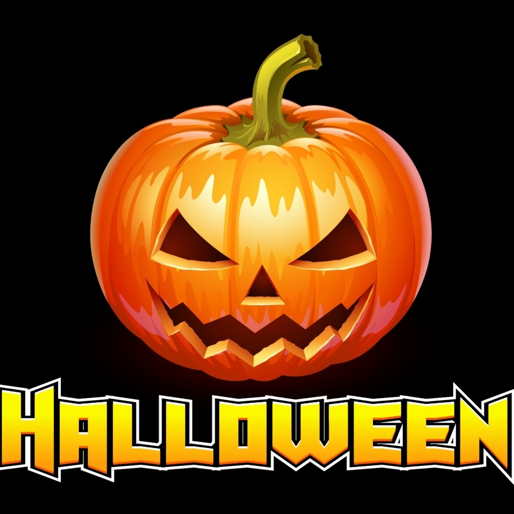 Зловещая тыква на черном фоне на Хэллоуин