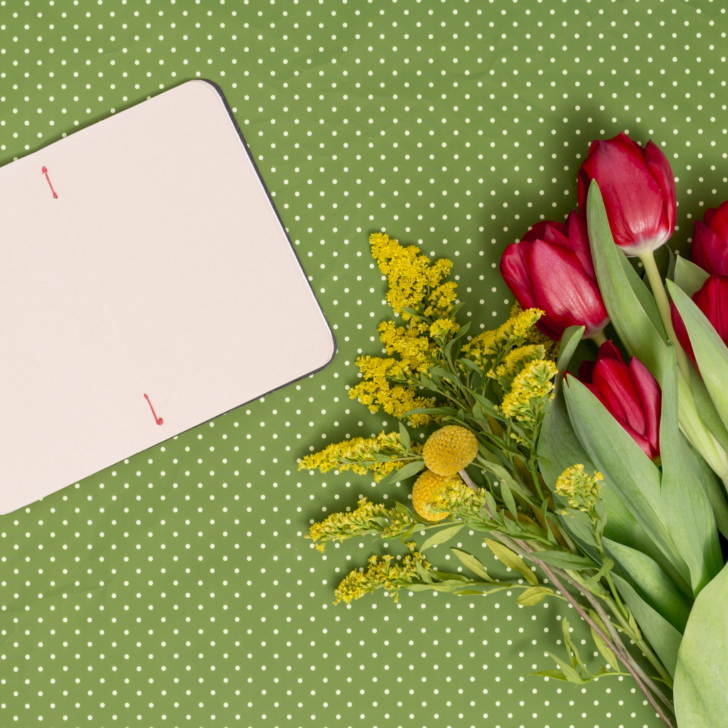 Букет тюльпанов и мимоза шаблон поздравительной открытки на 8 марта