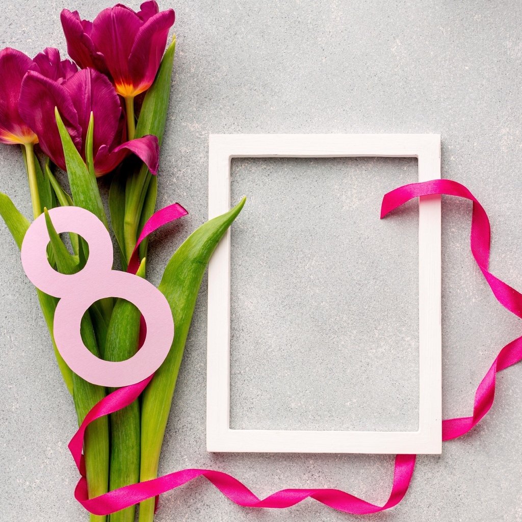 Рамка и букет тюльпанов шаблон для открытки на 8 марта