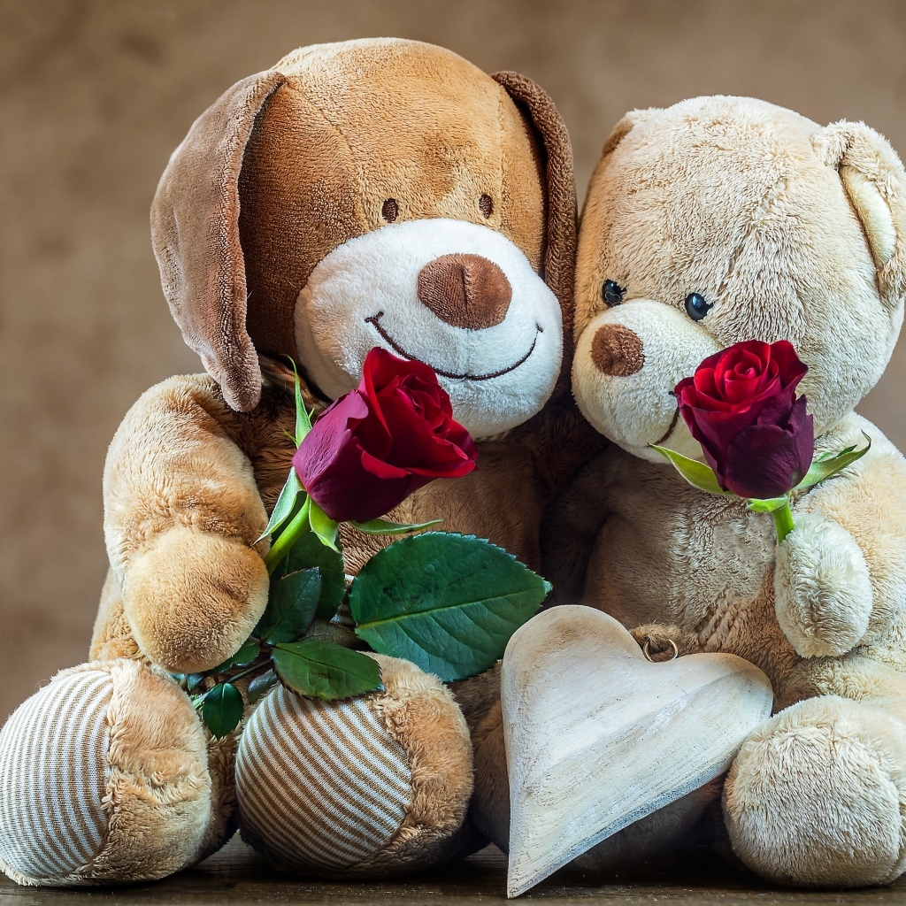 Две плюшевых игрушки с розами в подарок на День Святого Валентина