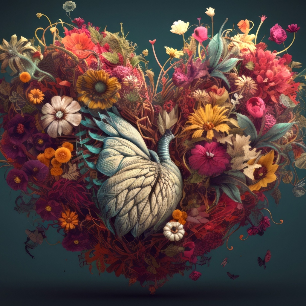 Красивое сердце с узором из растений