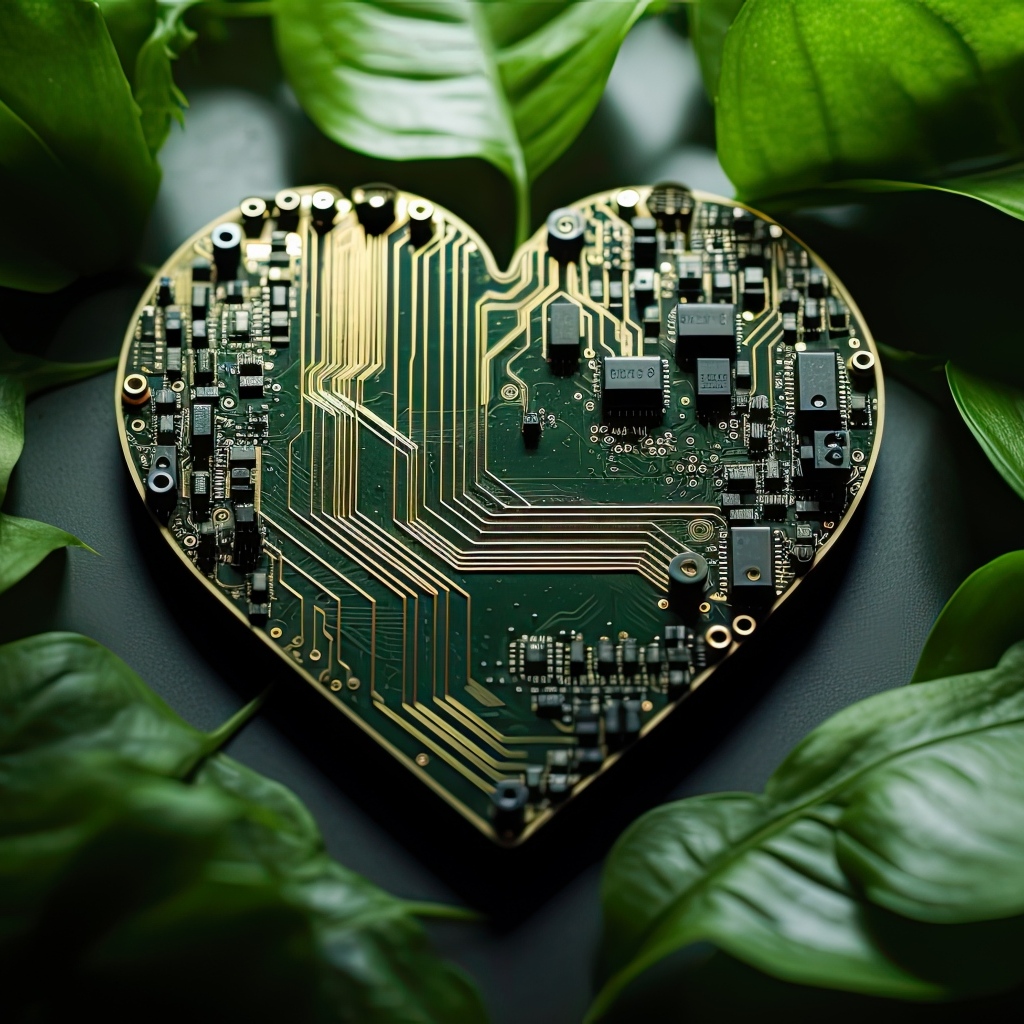 Плата в форме сердца с зелеными листьями