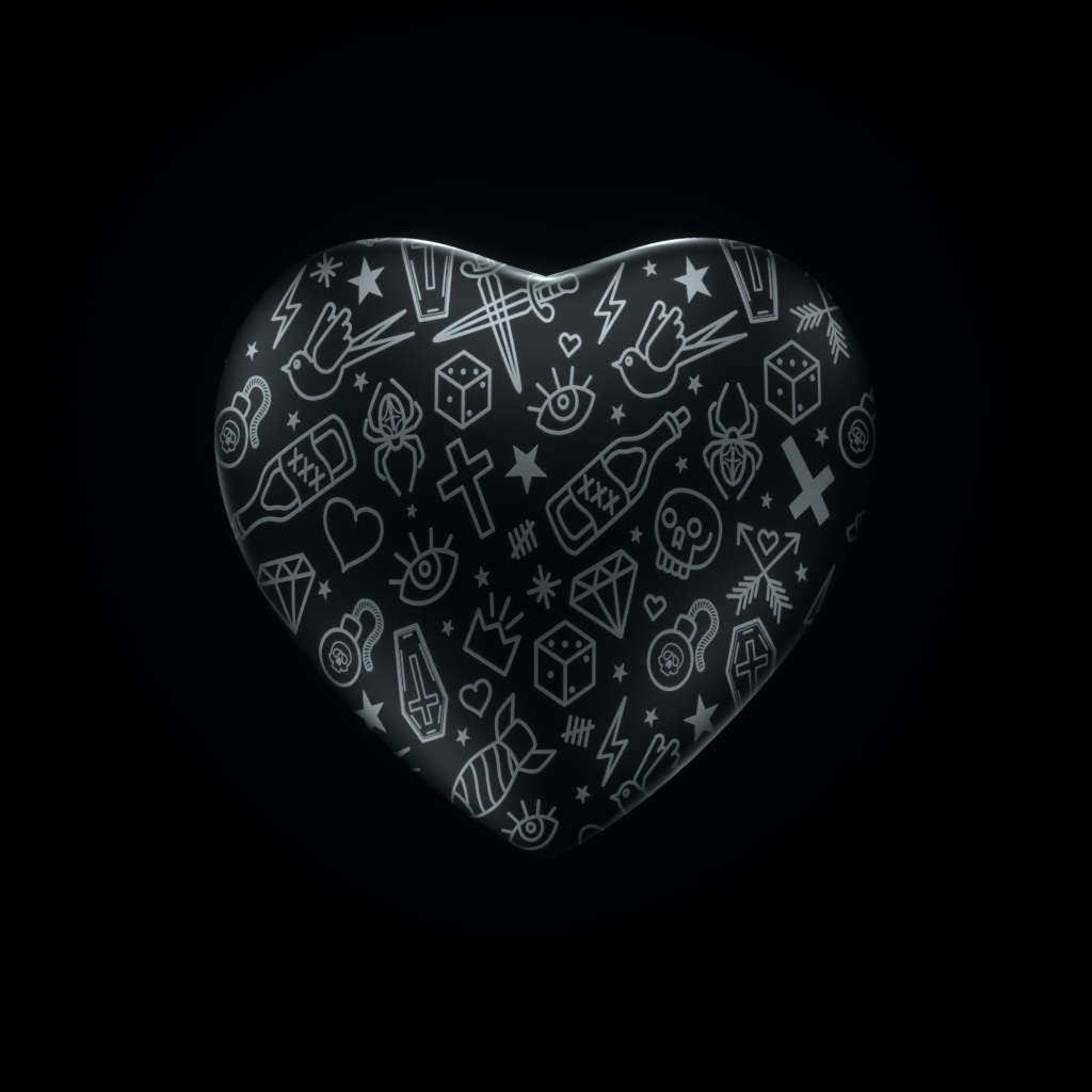 Разрисованное сердце на черном фоне