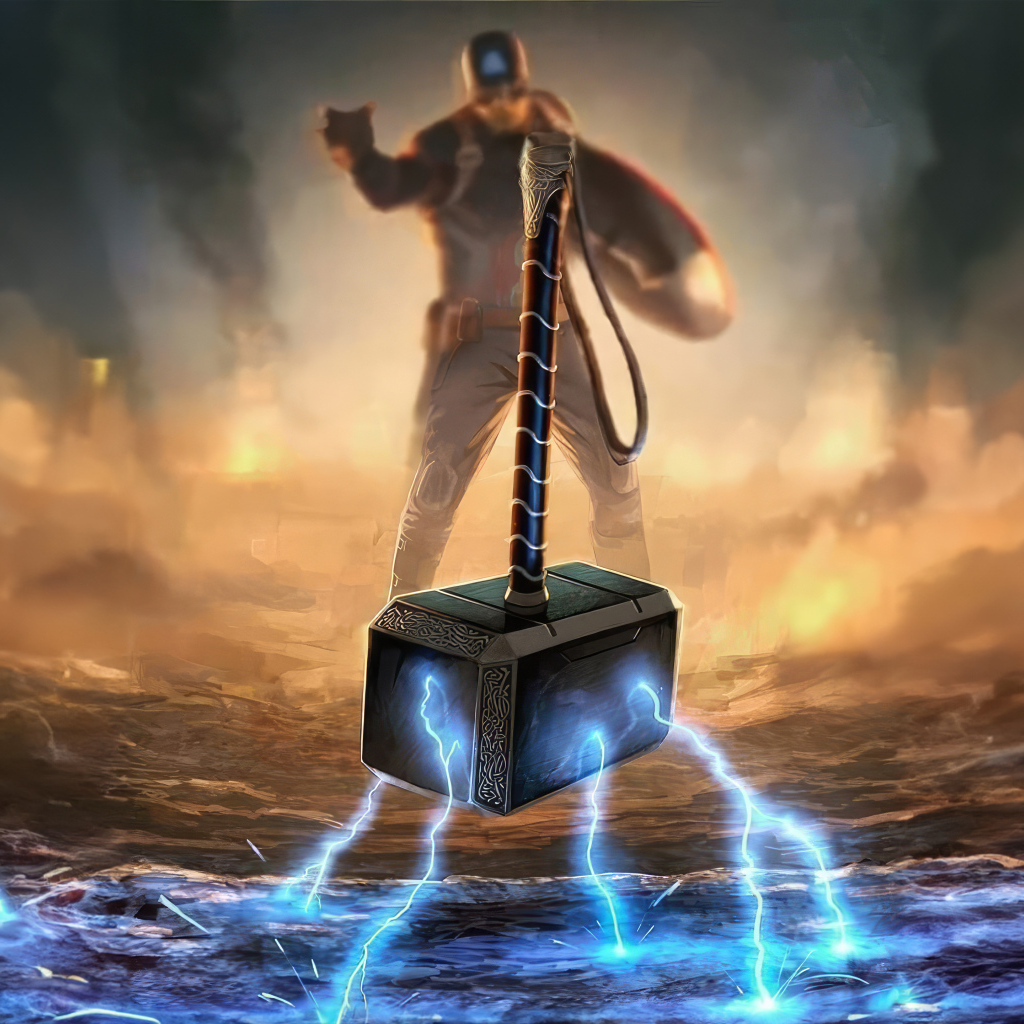 Капитан Америка с молотом Тора