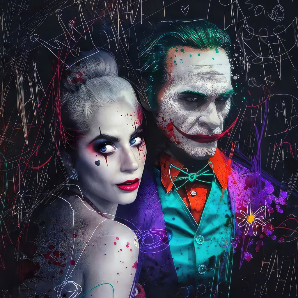 Нарисованные Харли Квин и Джокер