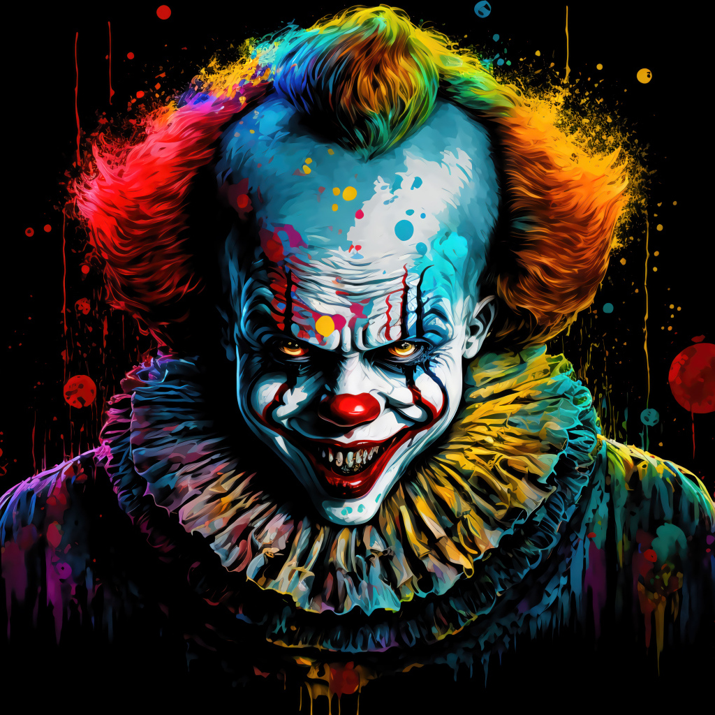 Нарисованный разноцветный страшный клоун