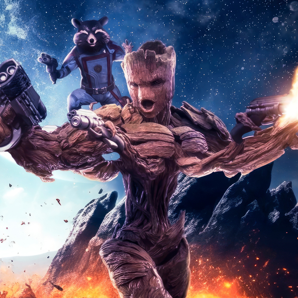 Грут и Ракета в фильме Стражи Галактики. Часть 3