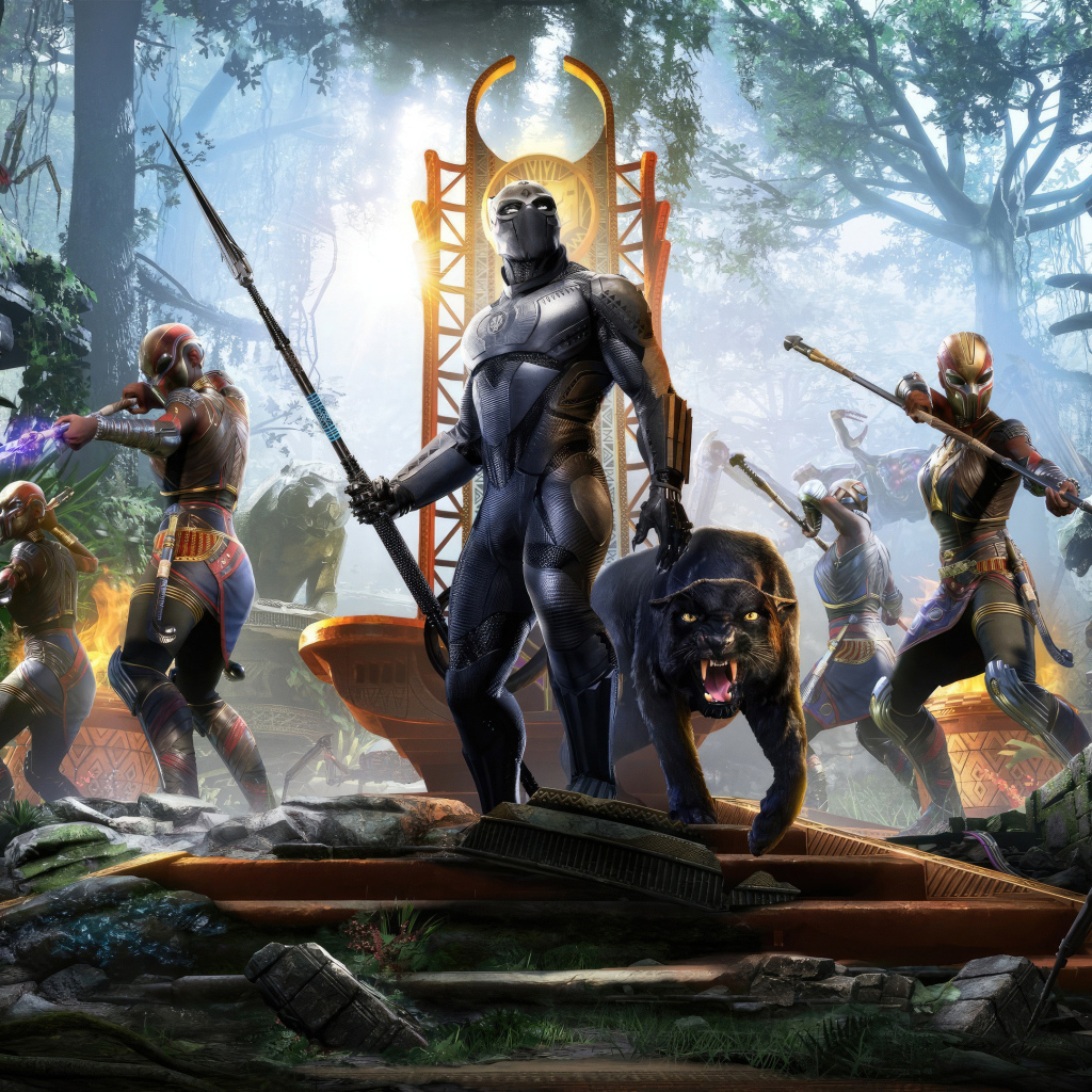 Супергерои Марвел с оружием в лесу