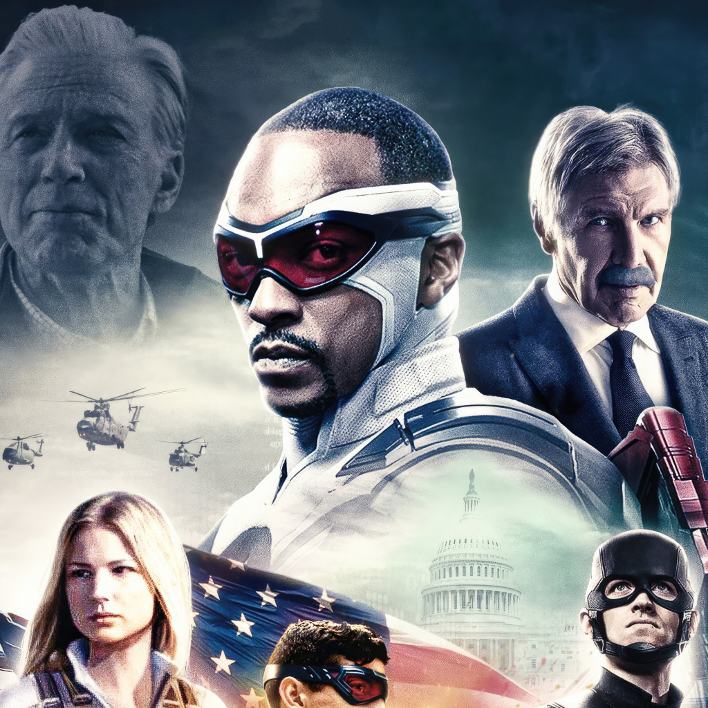 Постер с главными героями фильма Капитан Америка: Дивный новый мир