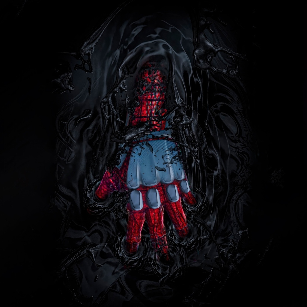 Рука Спайдермена погружается в черную массу