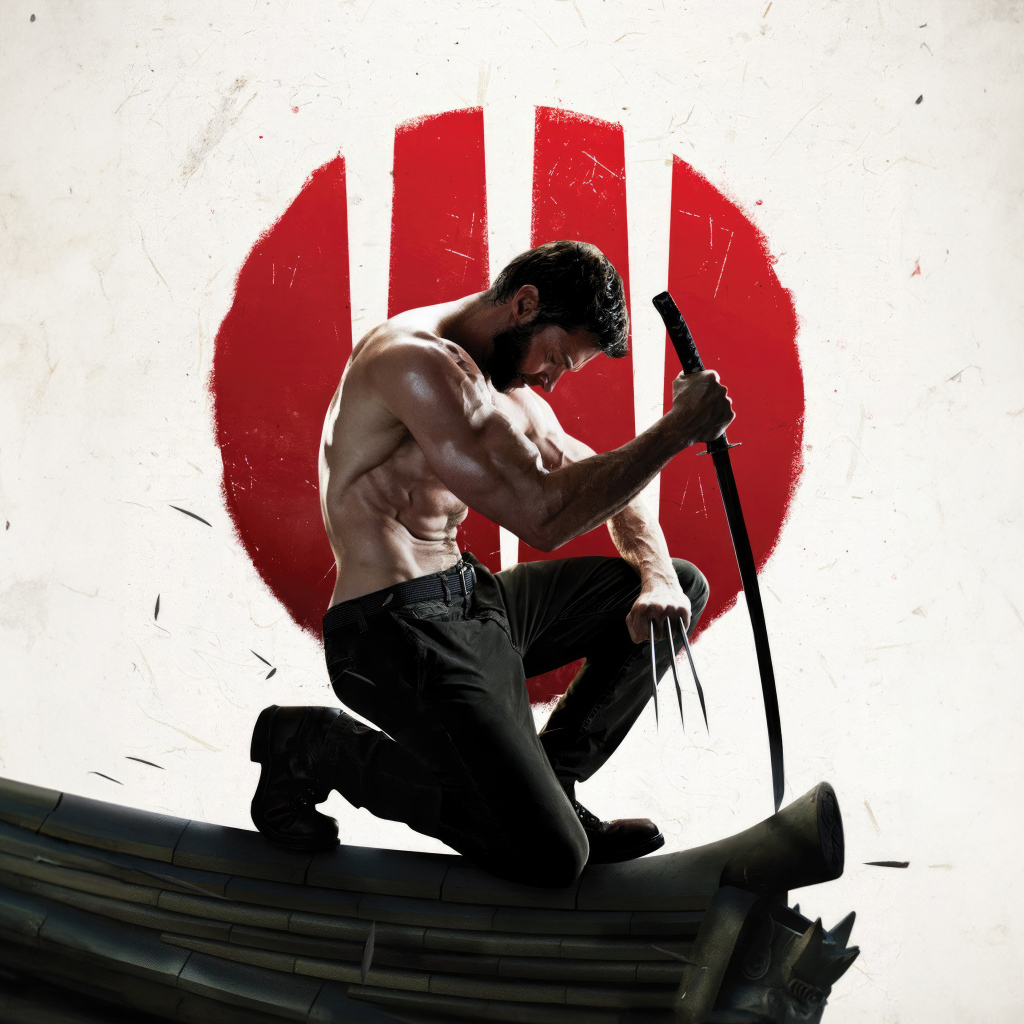 Супергерой Росомаха с самурайским мечом