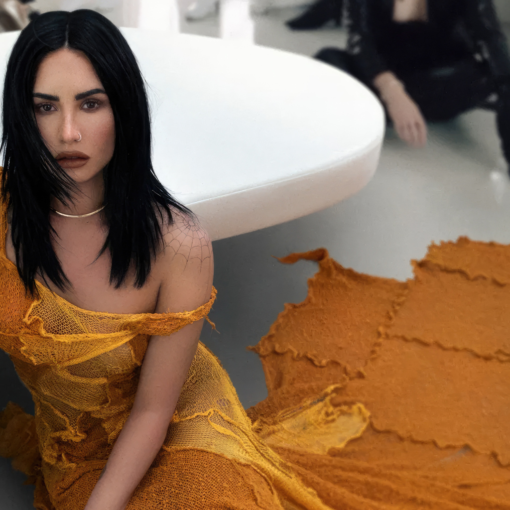 Американская певица и актриса Деми Ловато сидит на полу