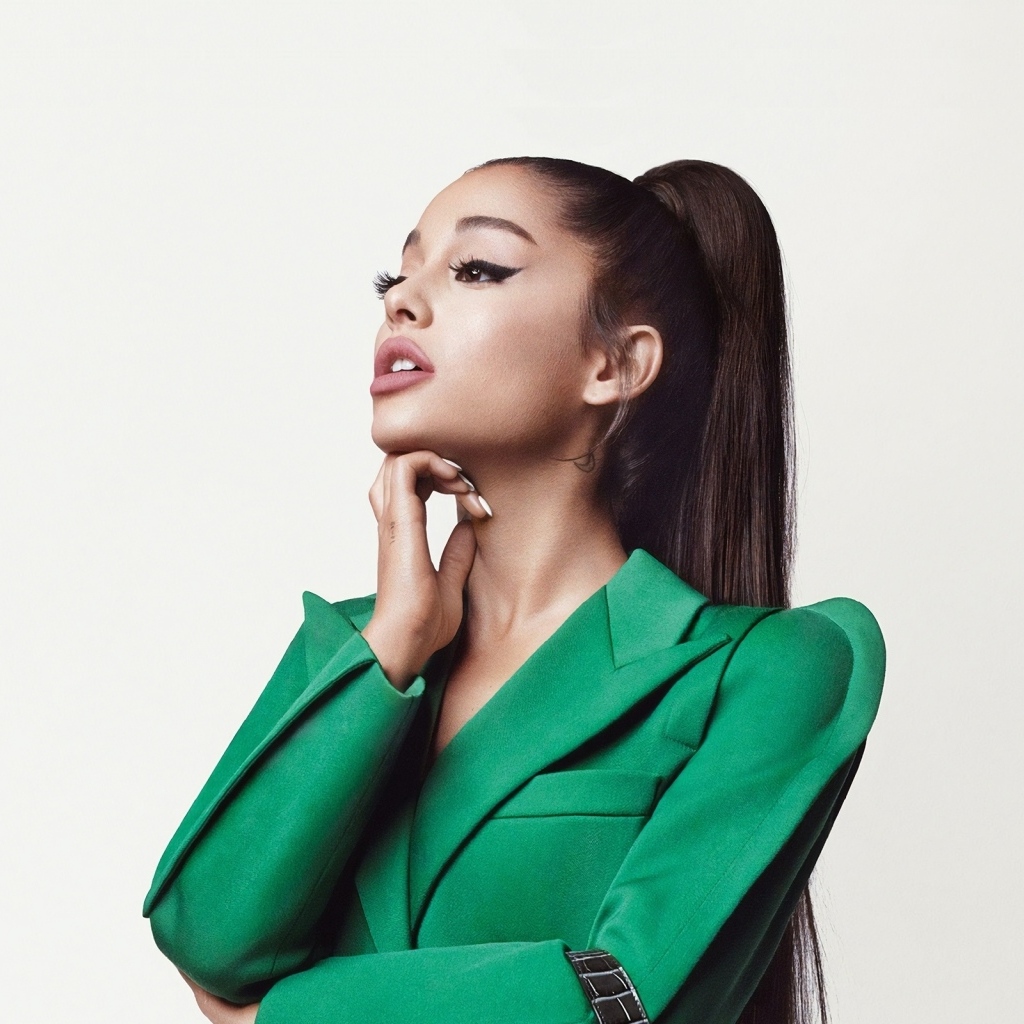 Певица Ариана Гранде в зеленом костюме