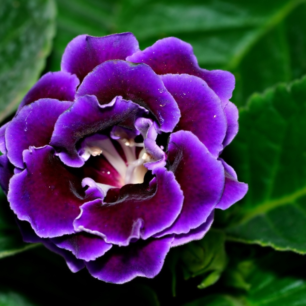 Красивый цветок глоксиния с зелеными листьями