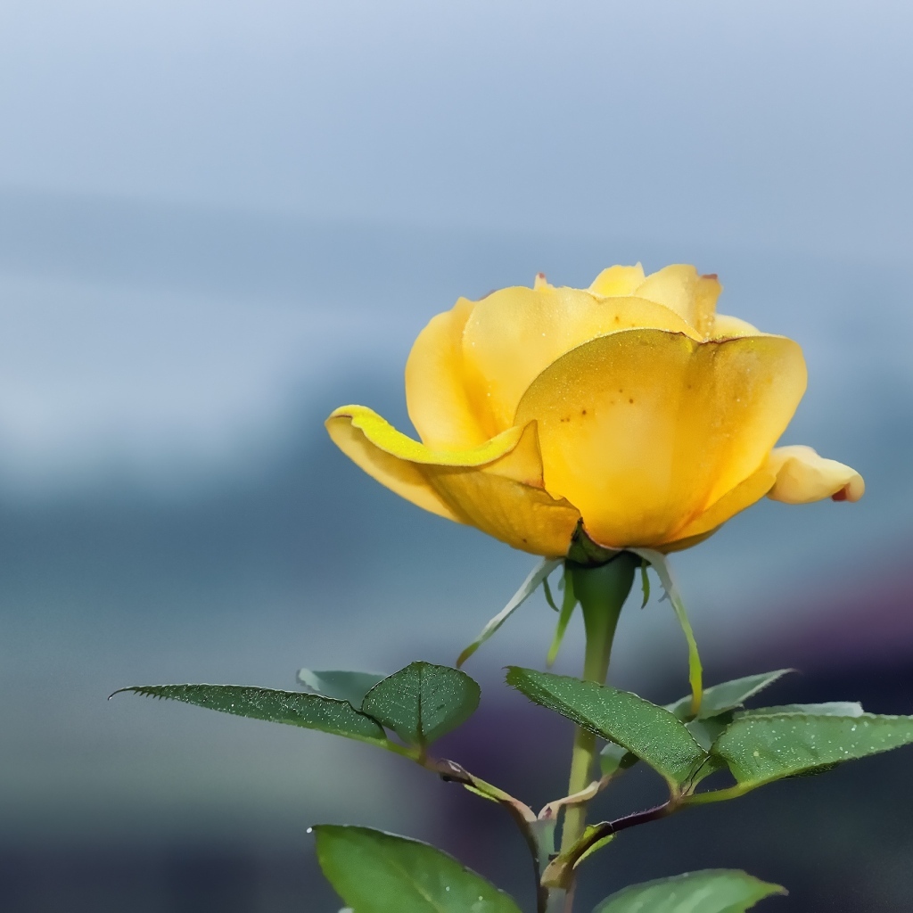 Одинокая желтая роза на сером фоне