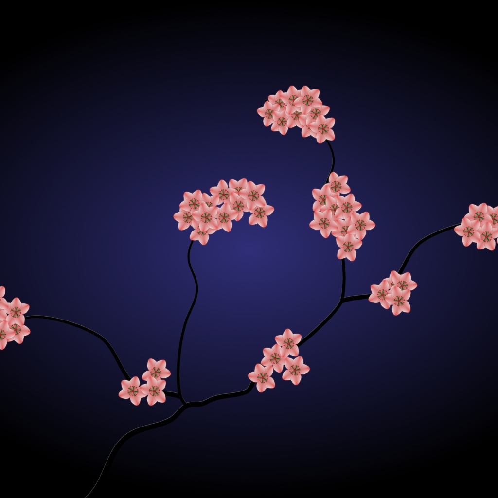 Нарисованные розовые цветы на синем фоне