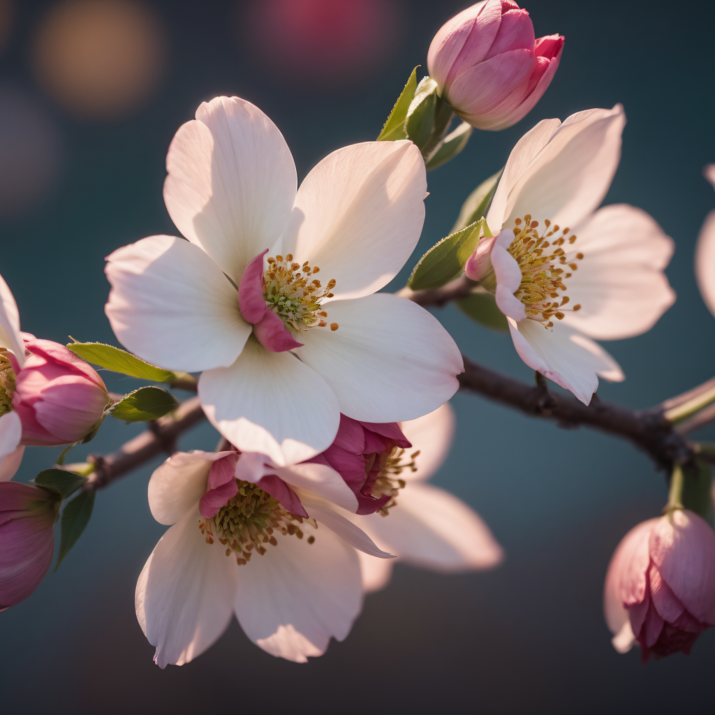 Розовые цветы на ветке в лучах весеннего солнца