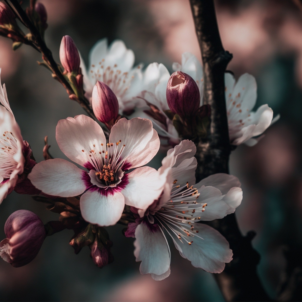 Розовые цветы персика на ветке весной