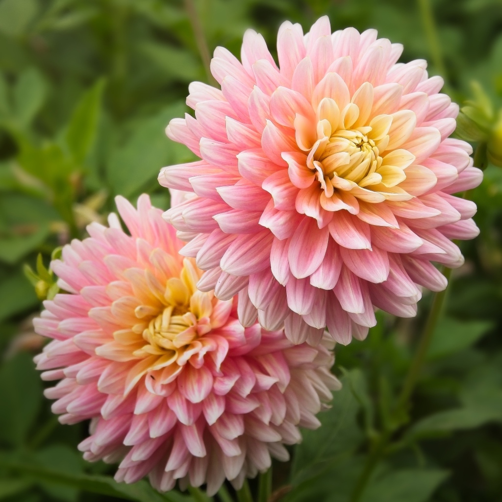 Два пышных розовых цветка георгина