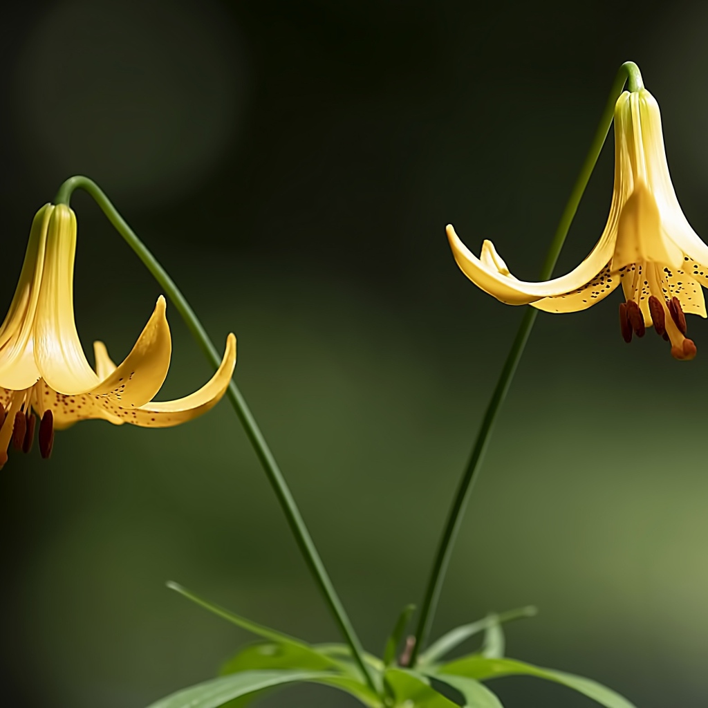Две желтые лилии на зеленом фоне