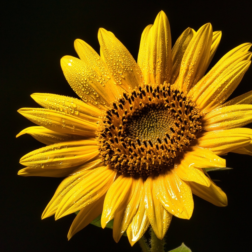 Желтый цветок подсолнуха на черном фоне