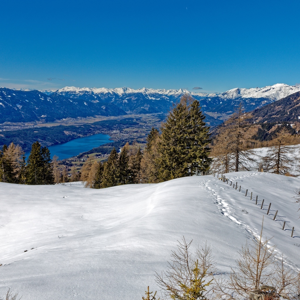 Красивый вид с заснеженной горы 