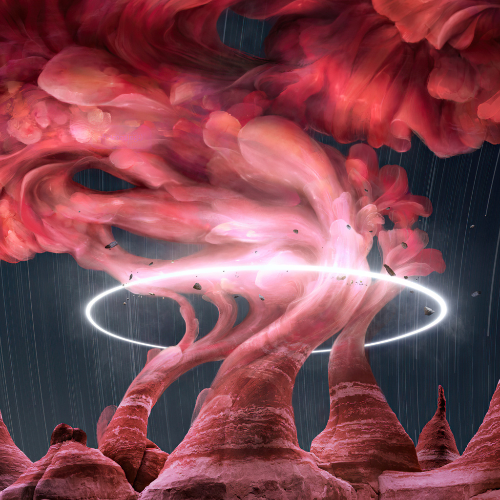 Красный дым над скалами