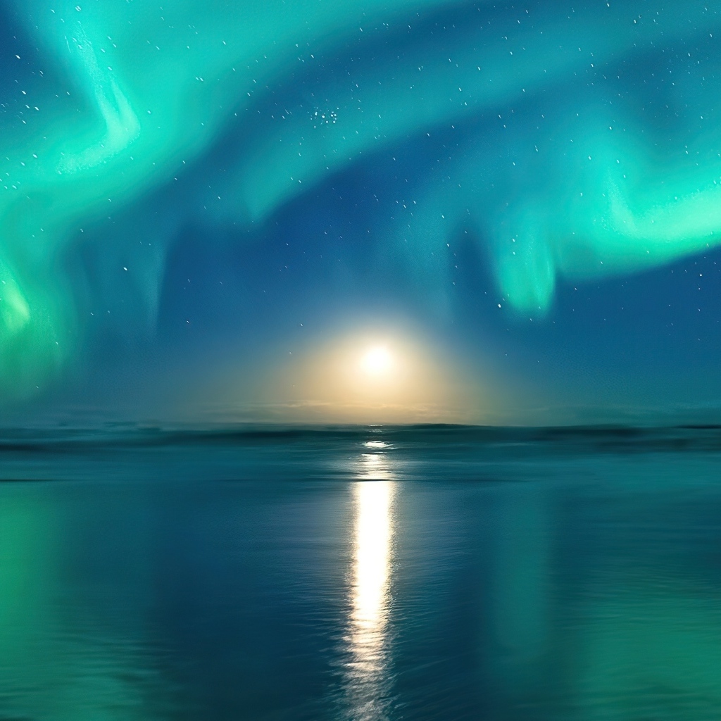 Красивое полярное сияние в небе над озером