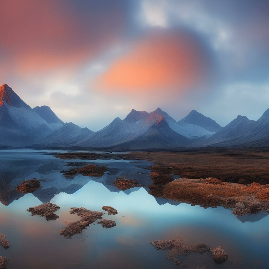 Холодное озеро в горах на рассвете