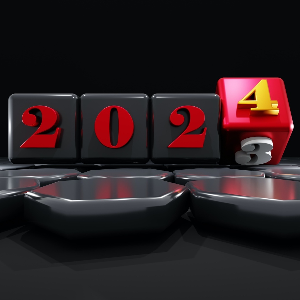 Кубы с цифрами 2024 на черном фоне