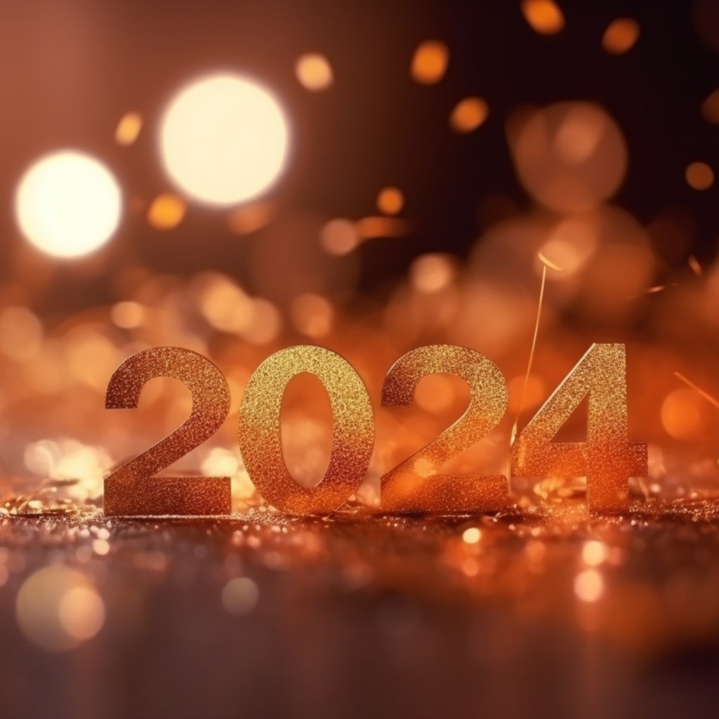 Цифры 2024 на новый год на ярком фоне