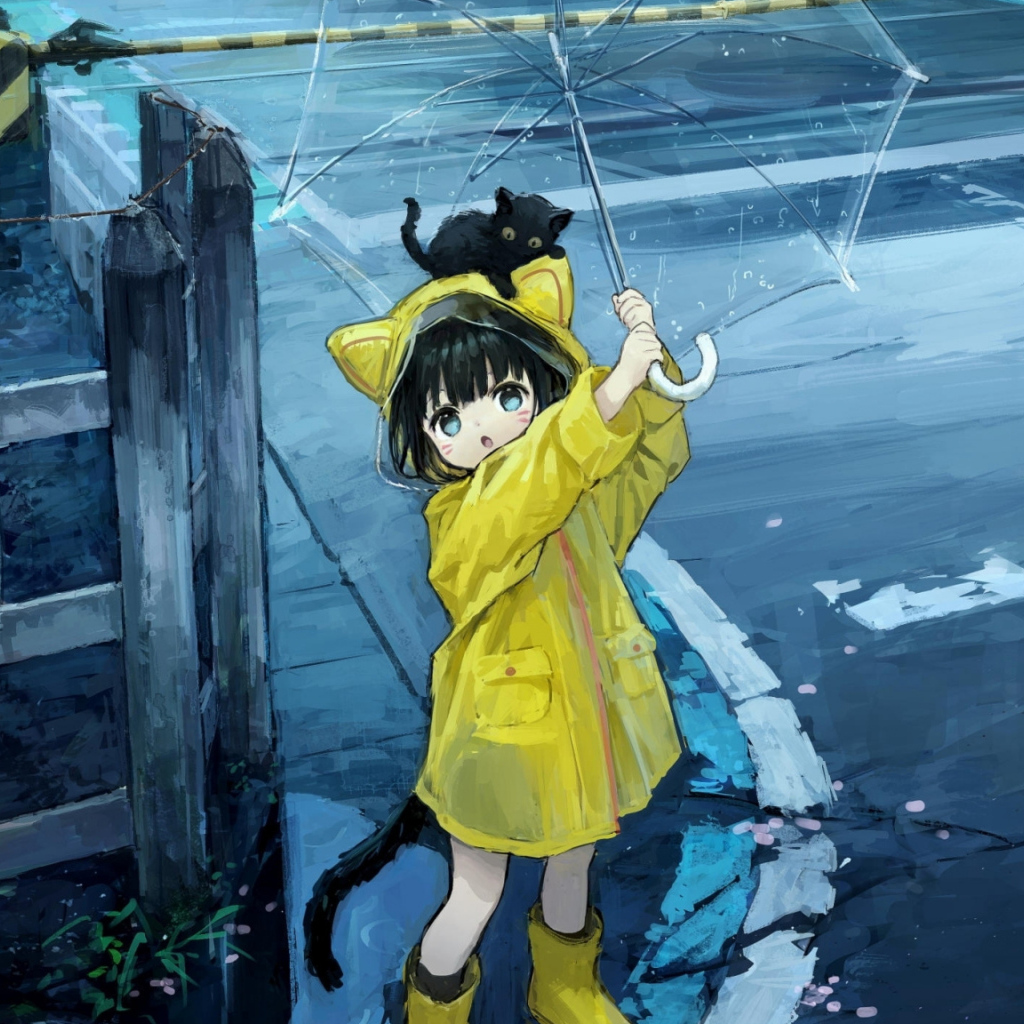 Маленькая девочка аниме с зонтом